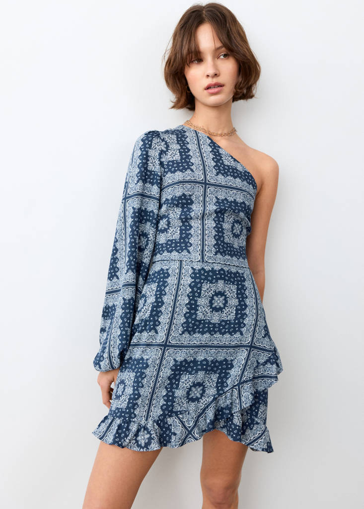 Printed dress with cut-out — Navy