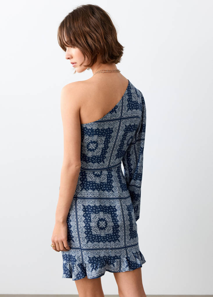 Printed dress with cut-out — Navy