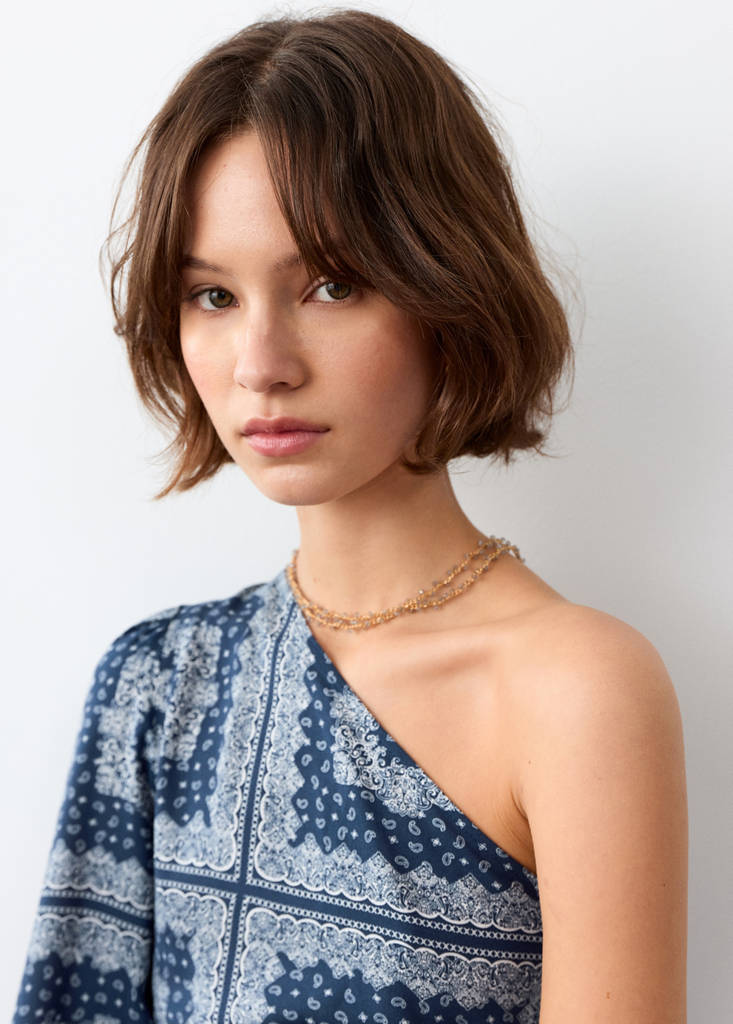 Printed dress with cut-out — Navy