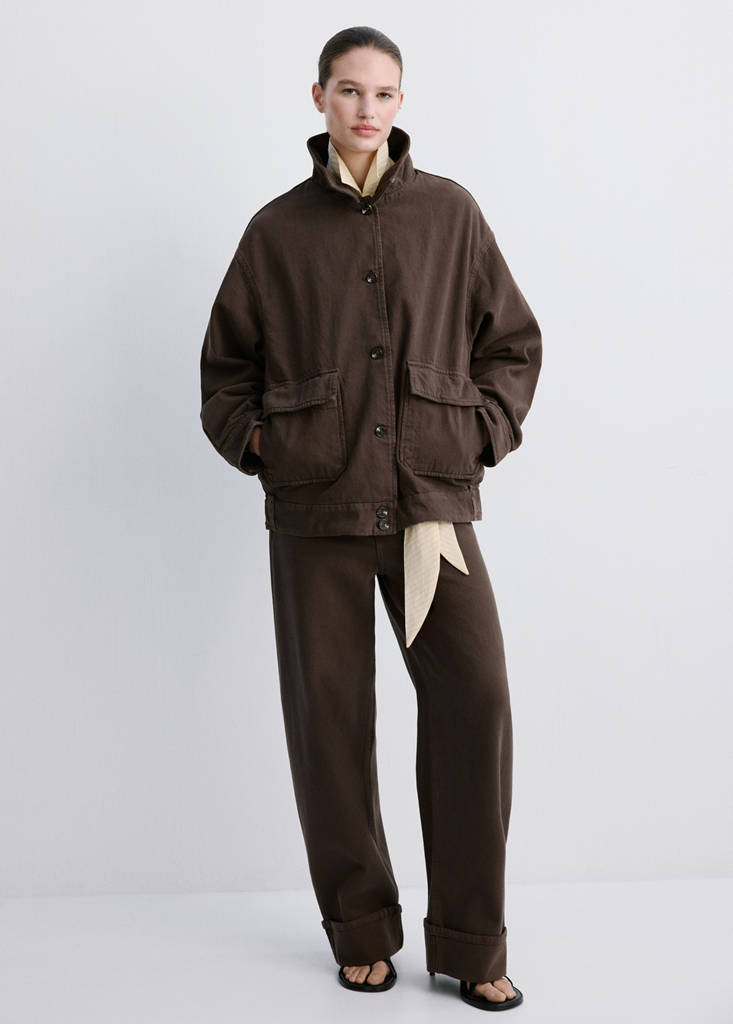 Oversized denim parka with pockets — Chocolate