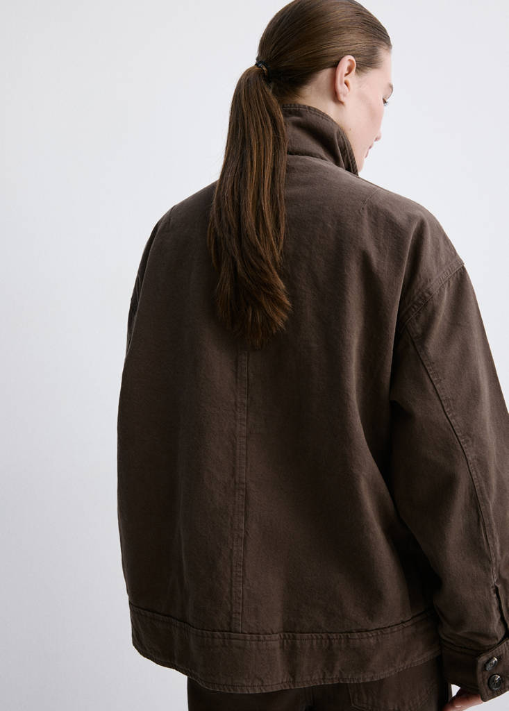 Oversized denim parka with pockets — Chocolate