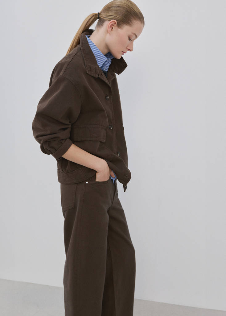 Oversized denim parka with pockets — Chocolate