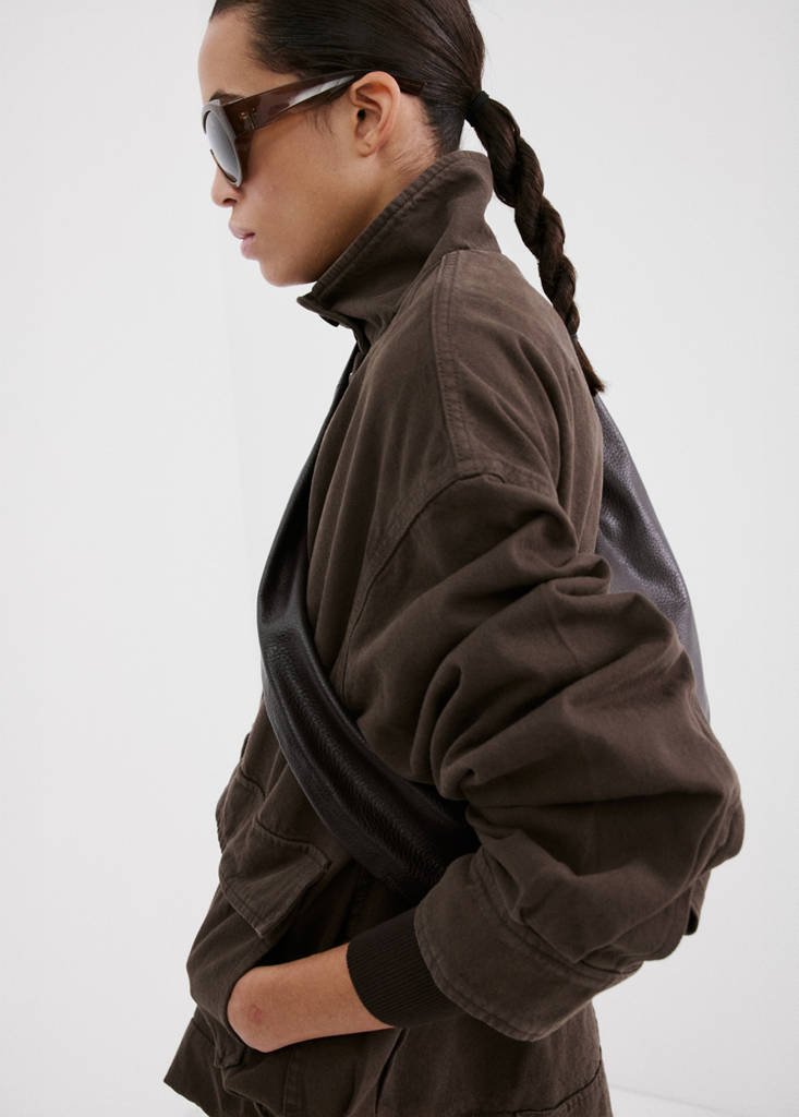 Oversized denim parka with pockets — Chocolate