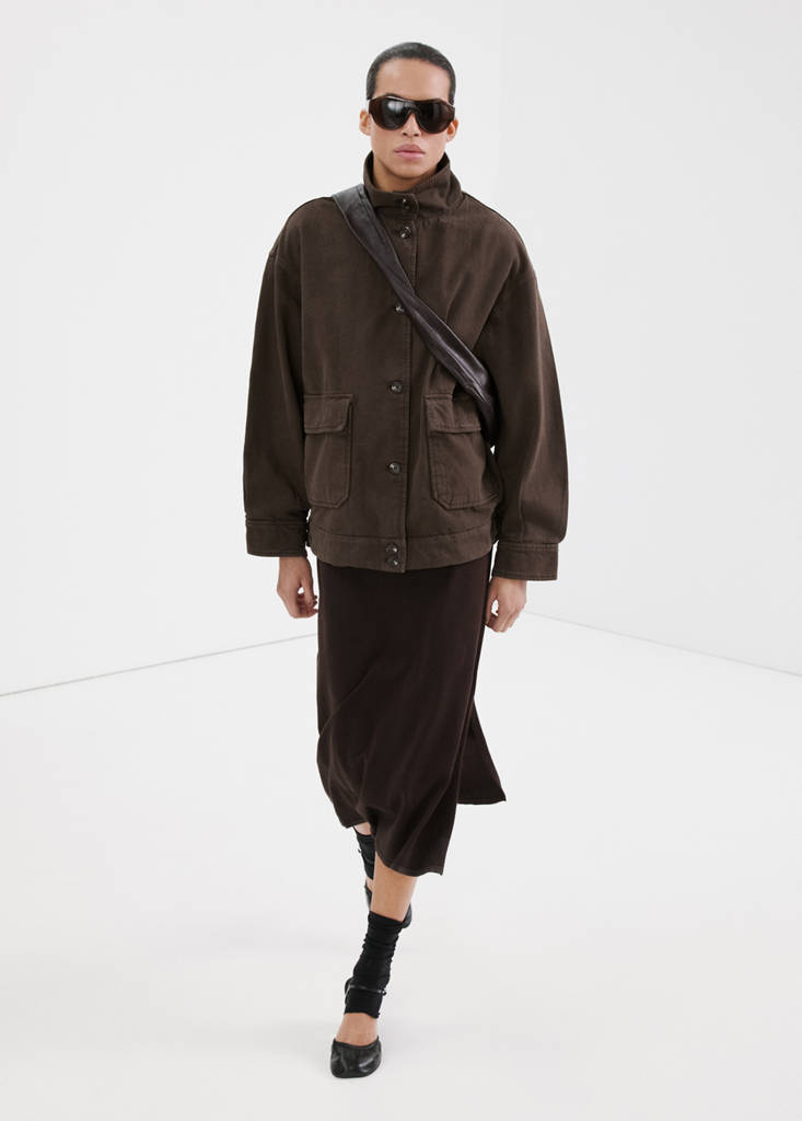 Oversized denim parka with pockets — Chocolate
