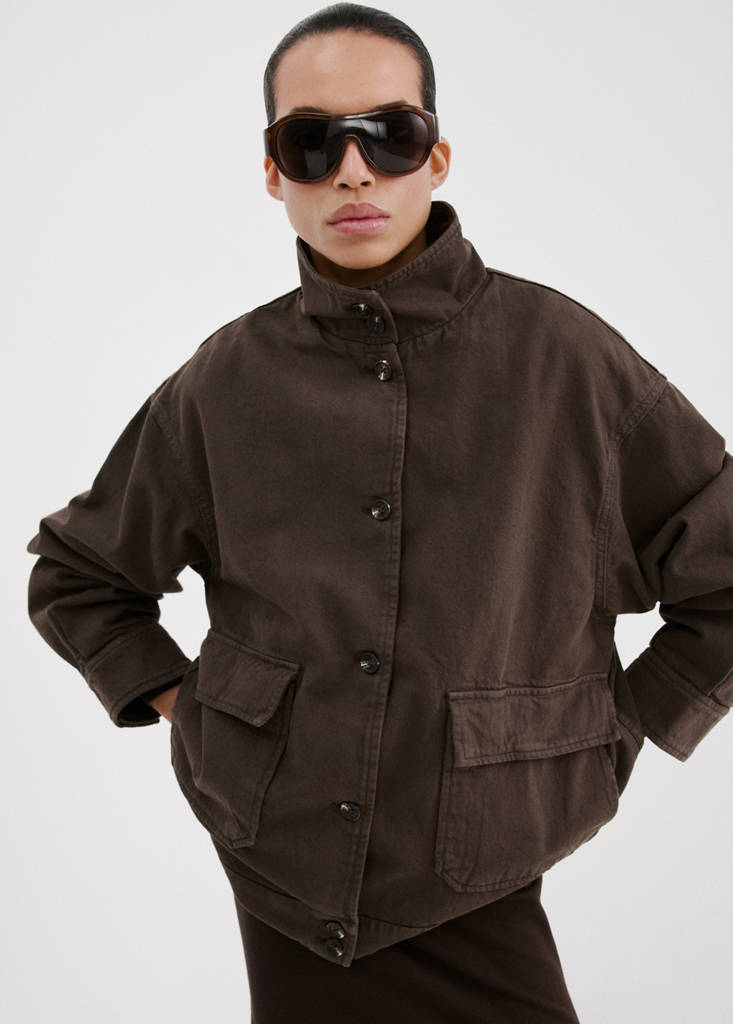 Oversized denim parka with pockets — Chocolate
