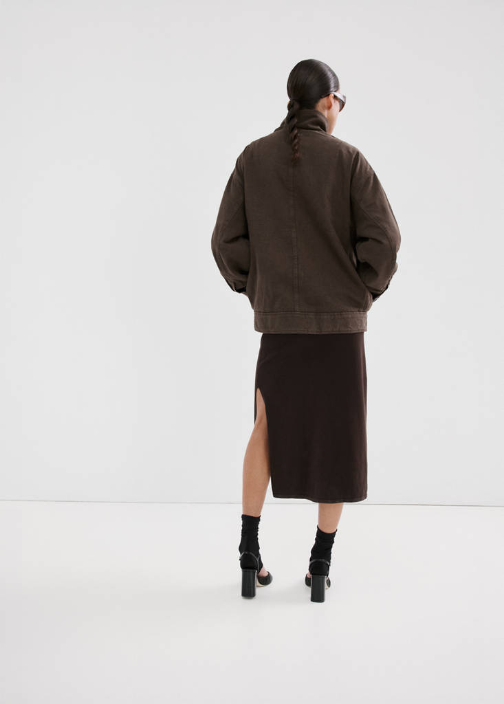 Oversized denim parka with pockets — Chocolate
