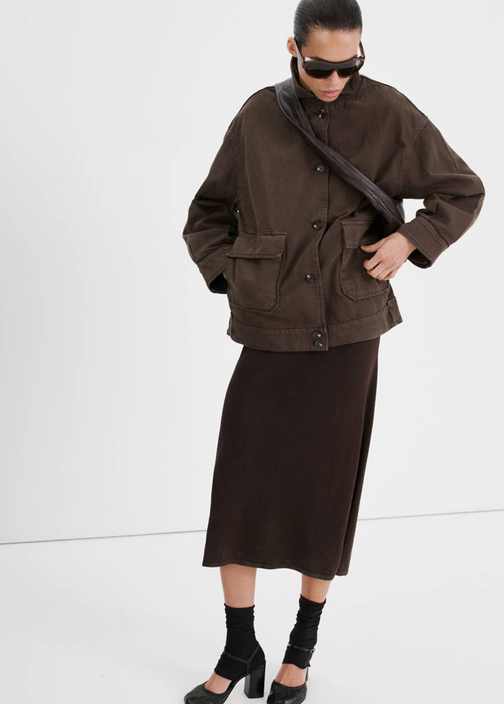 Oversized denim parka with pockets — Chocolate