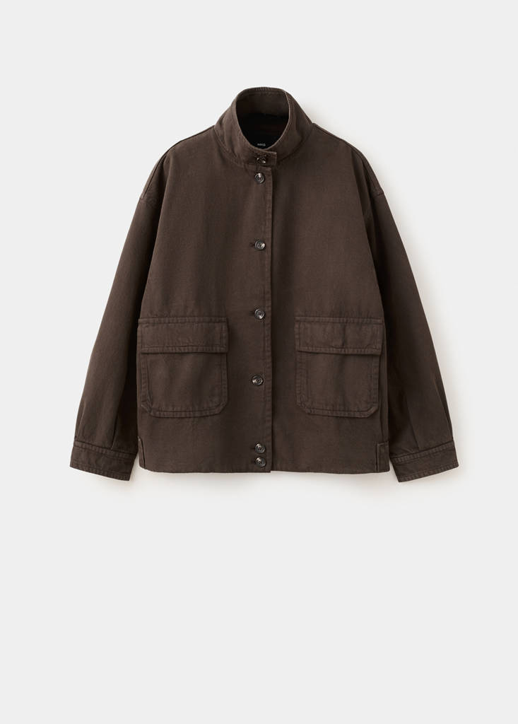 Oversized denim parka with pockets — Chocolate