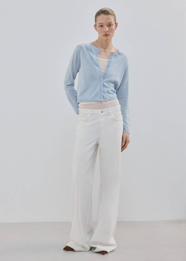 Fine-knit straight-fit cardigan — Sky Blue