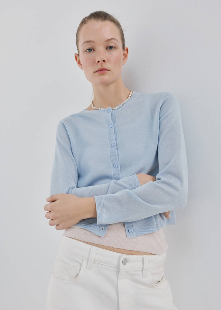 Fine-knit straight-fit cardigan — Sky Blue