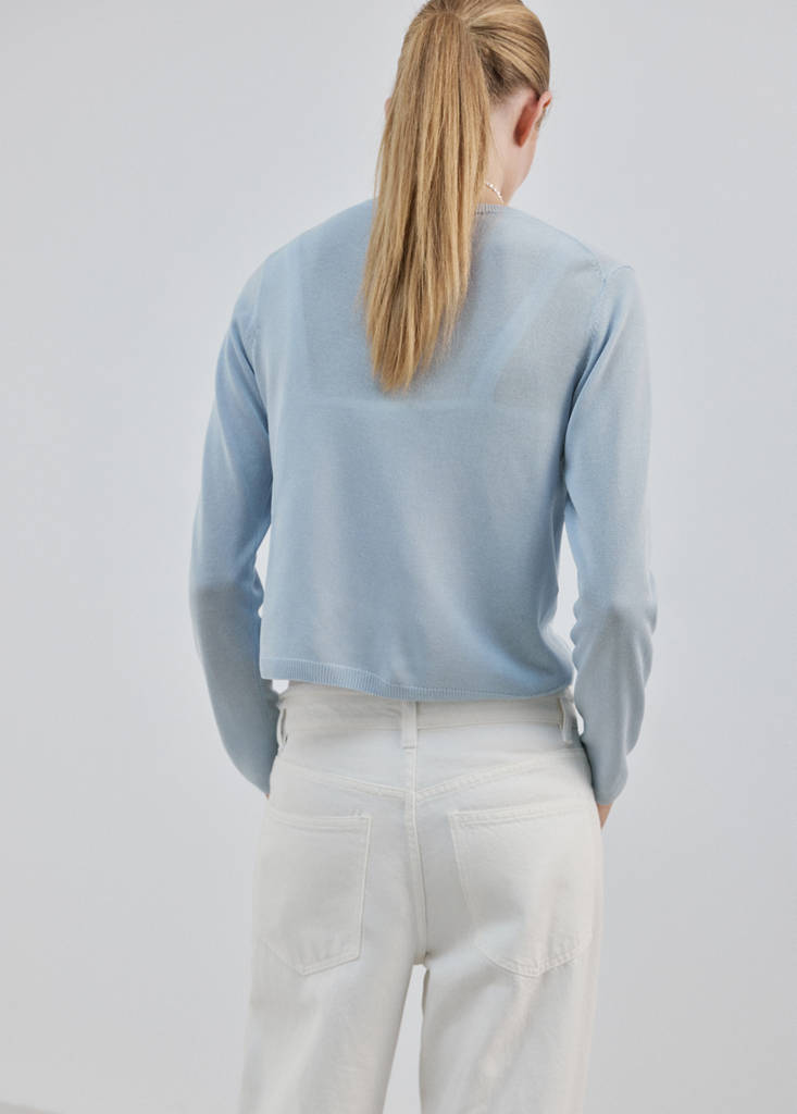 Fine-knit straight-fit cardigan — Sky Blue