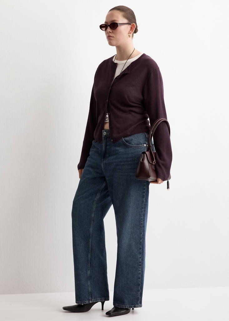 Fine-knit straight-fit cardigan — Wine