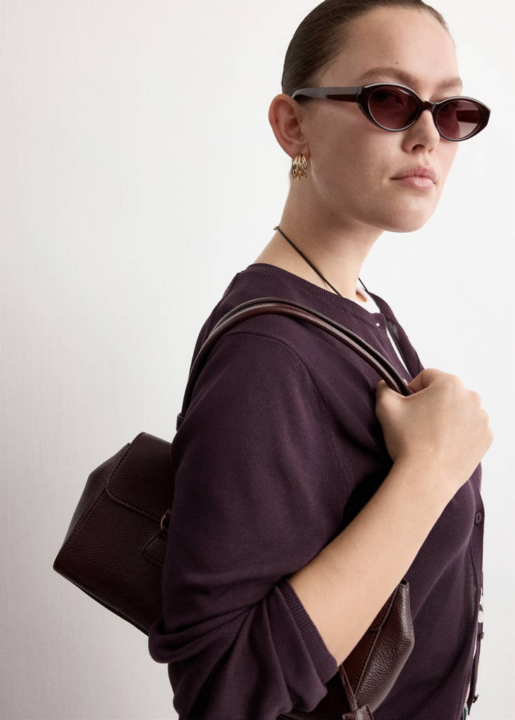 Fine-knit straight-fit cardigan — Wine