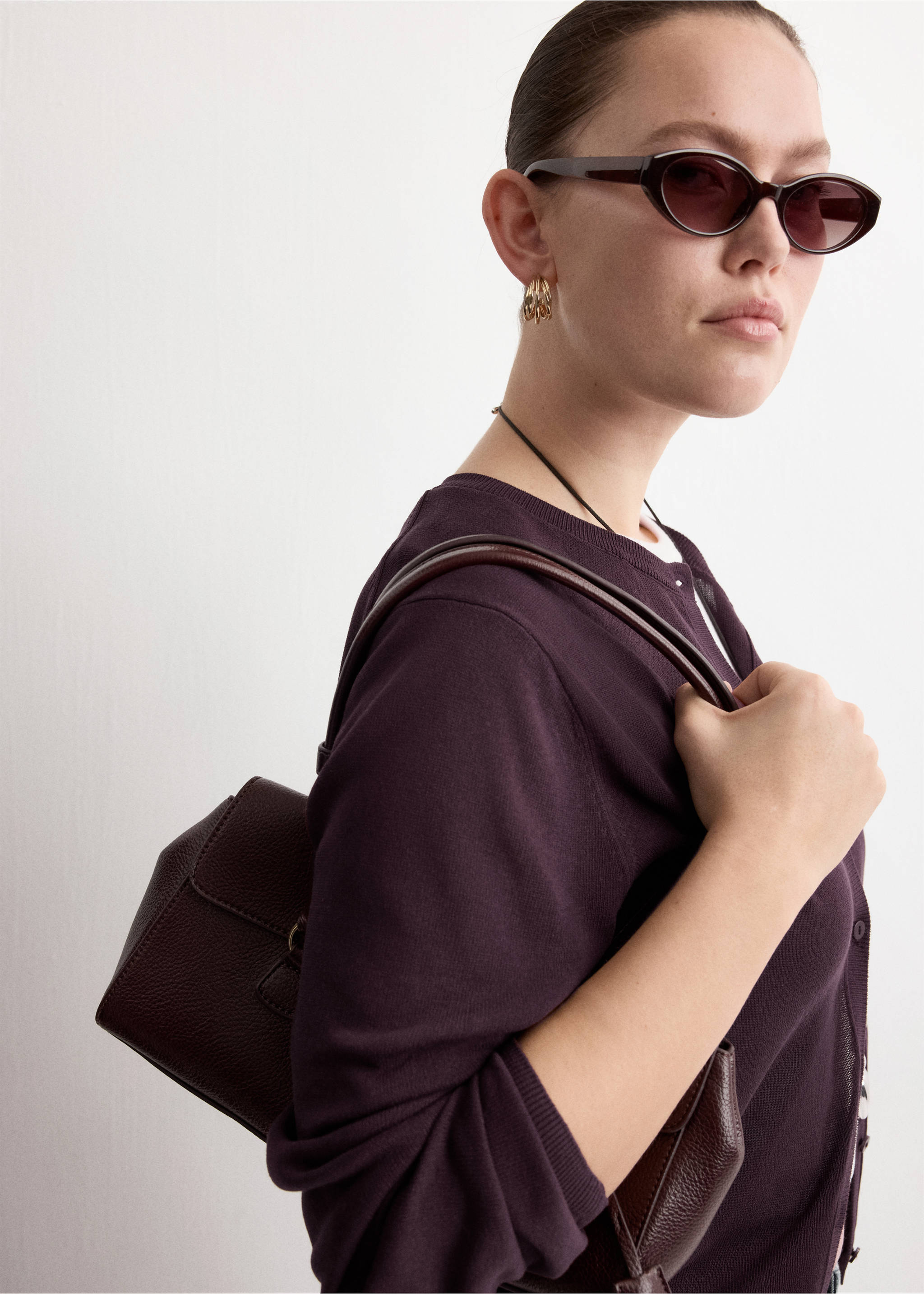 Cardigan droit maille fine - Détail de l'article 4, Lie de vin. Ref: 27075819-00.