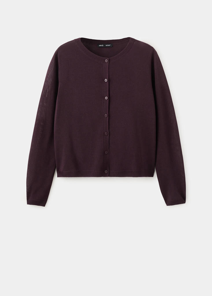 Fine-knit straight-fit cardigan — Wine