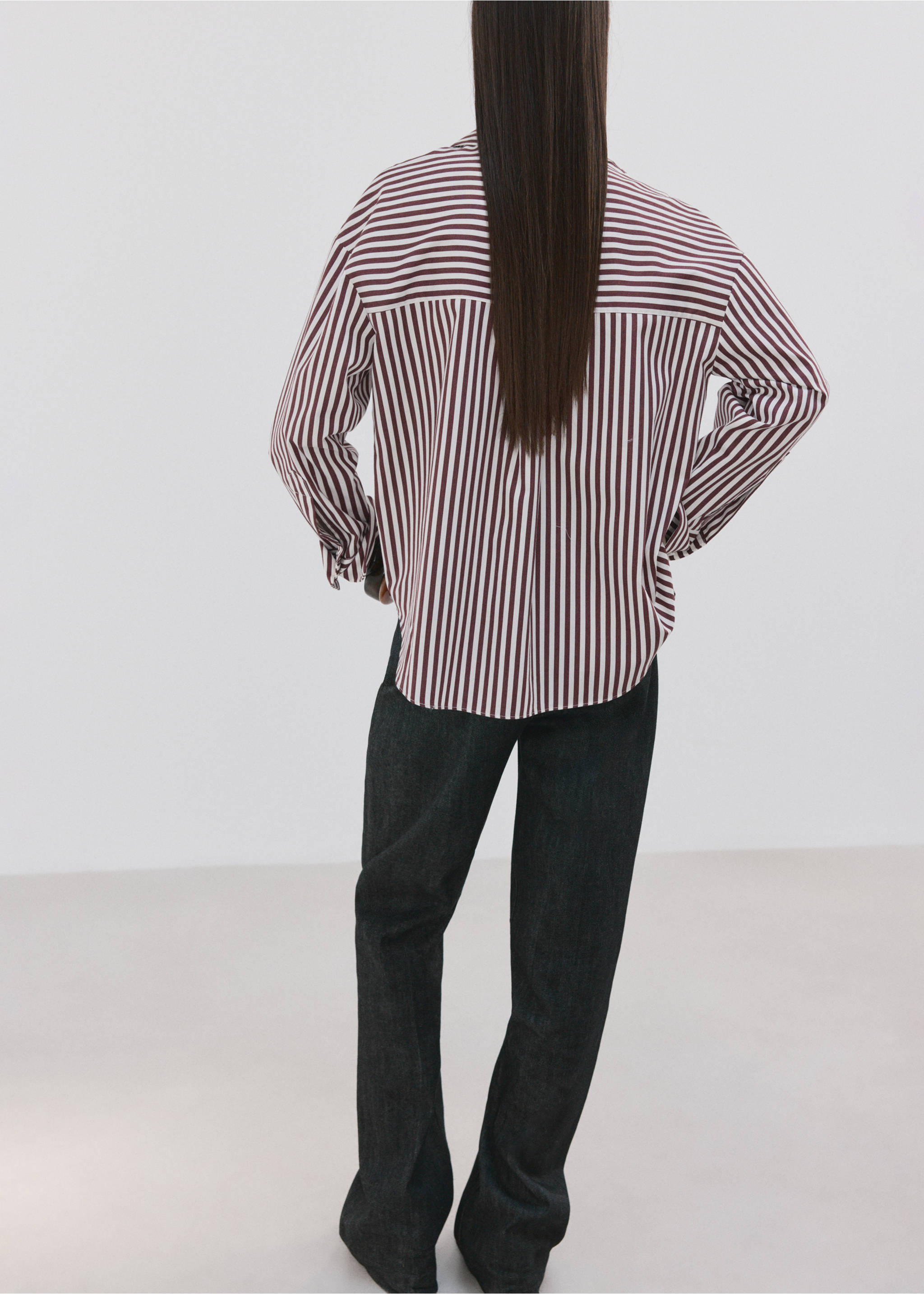 Camisa de algodão às riscas - Verso do artigo, Cru. Ref: 27075821-00.