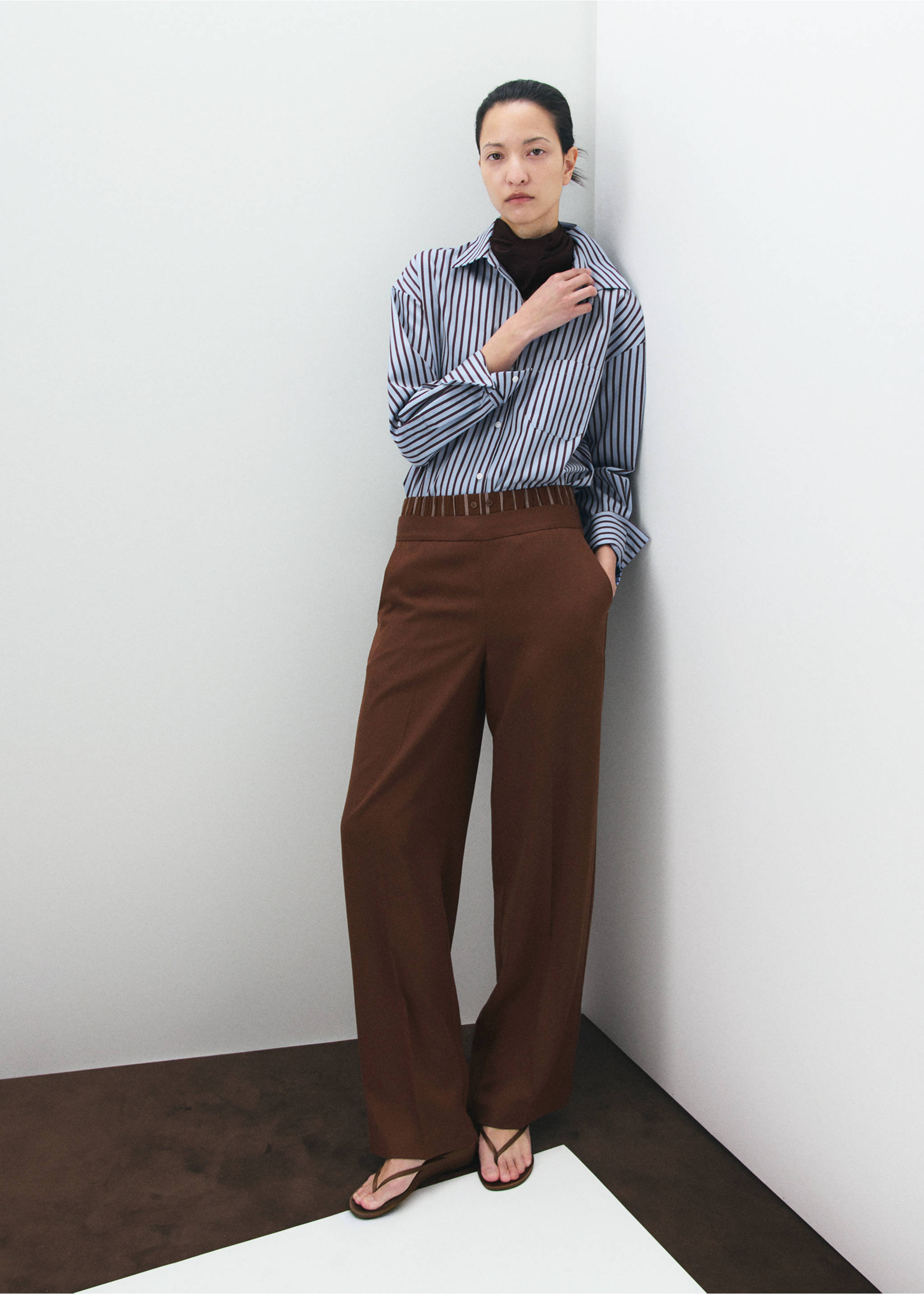 Πουκάμισο βαμβάκι ριγέ - Γενικό πλάνο, Γαλάζιο. Ref: 27075821-00.