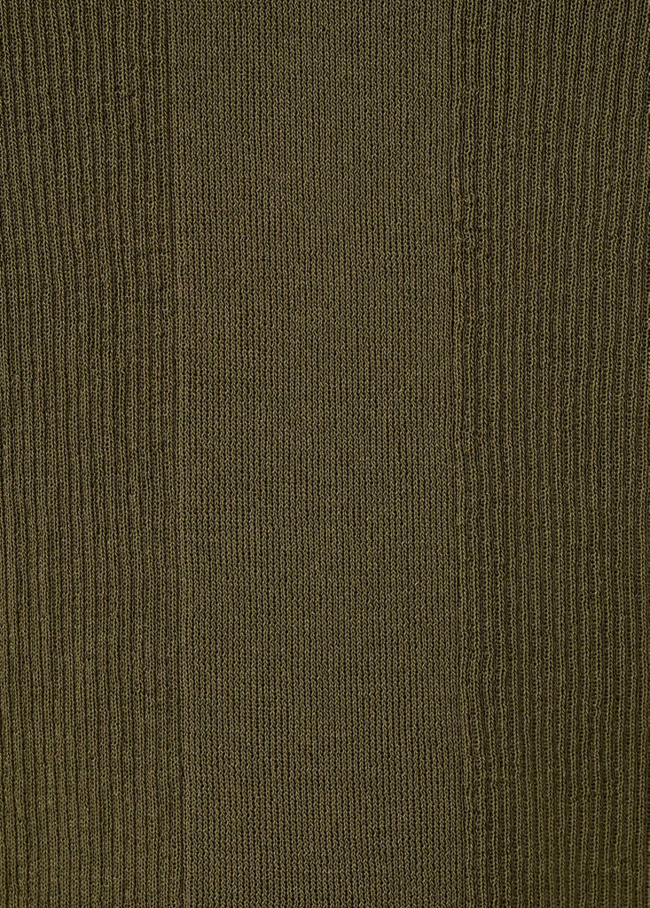 Fine knit top with combined collar — Khaki