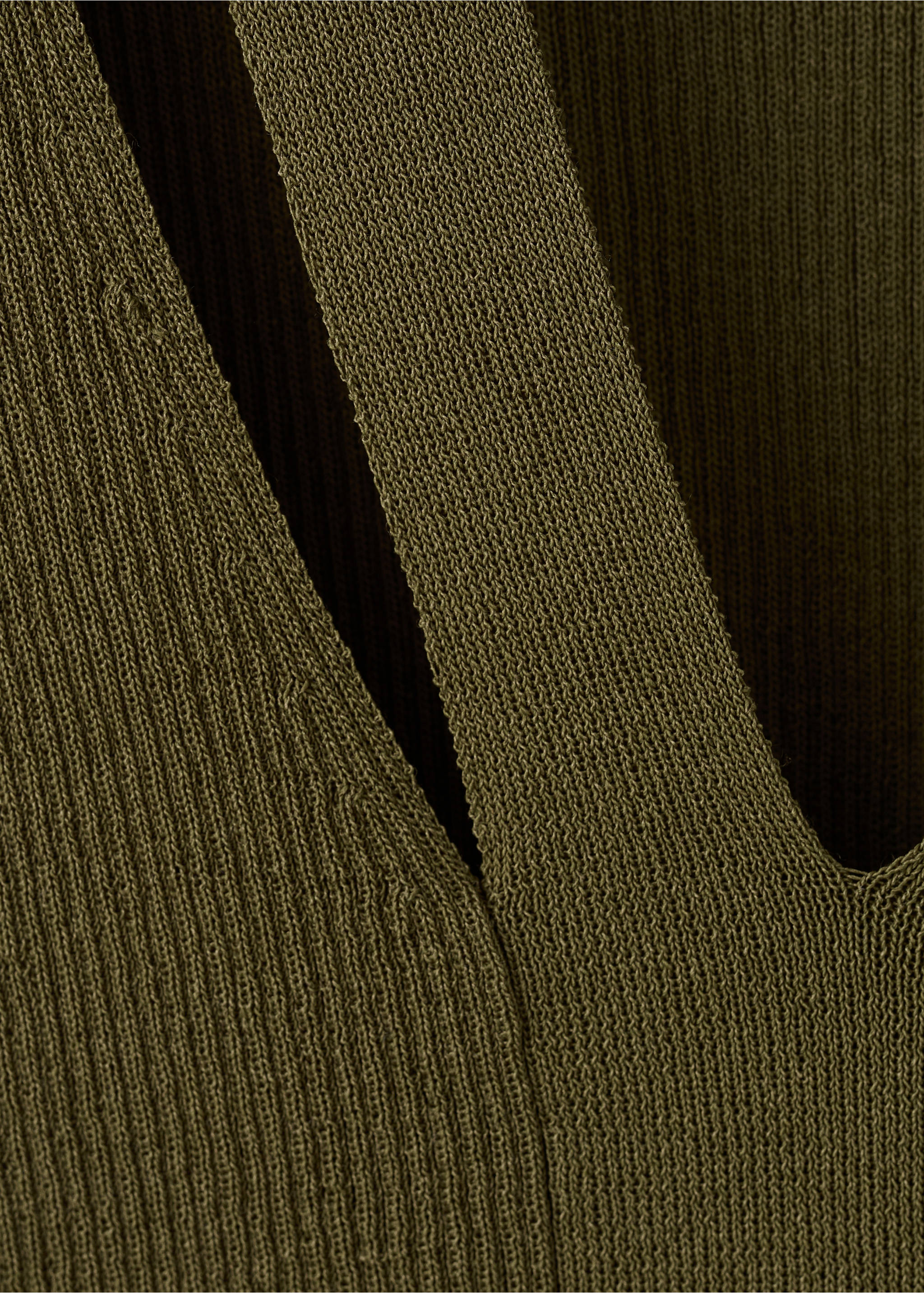 Fine knit top with combined collar - Details of the article 0, Khaki. Ref: 27075823-00.