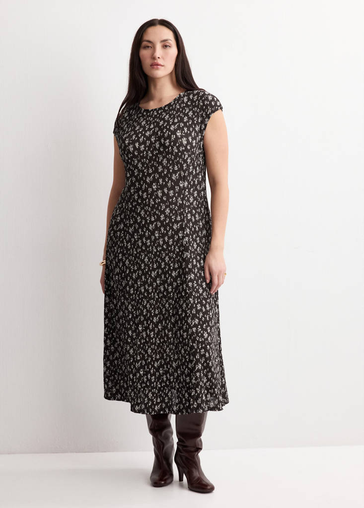 Floral-print midi-dress — Brown