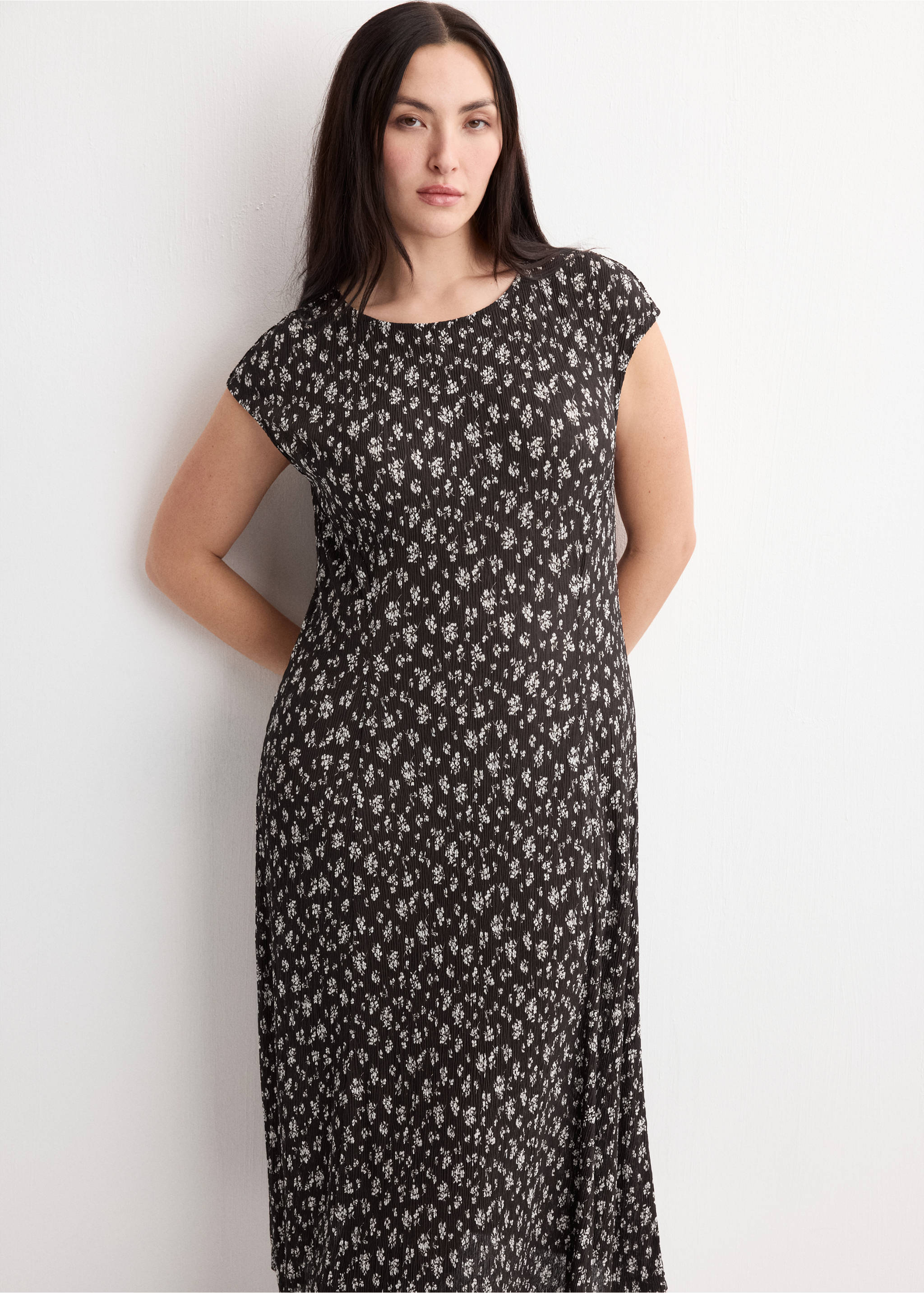 Vestido midi estampado floral - Detalle del artículo 5, Marrón. Ref: 27075824-00.