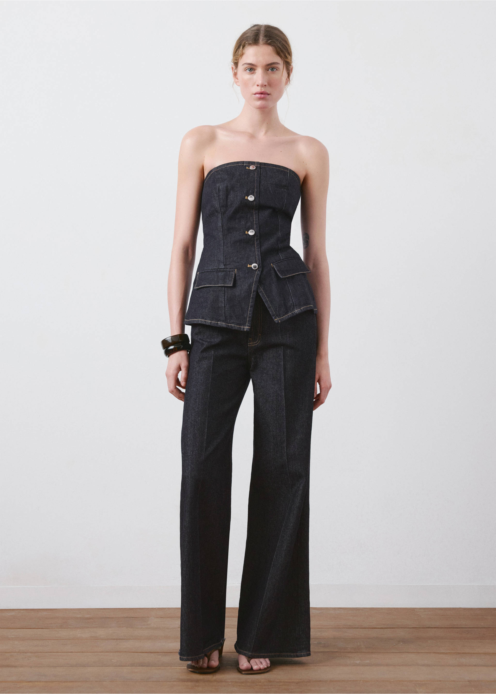 Strapless denim top - General plane, Open Blue. Ref: 27075825-00.