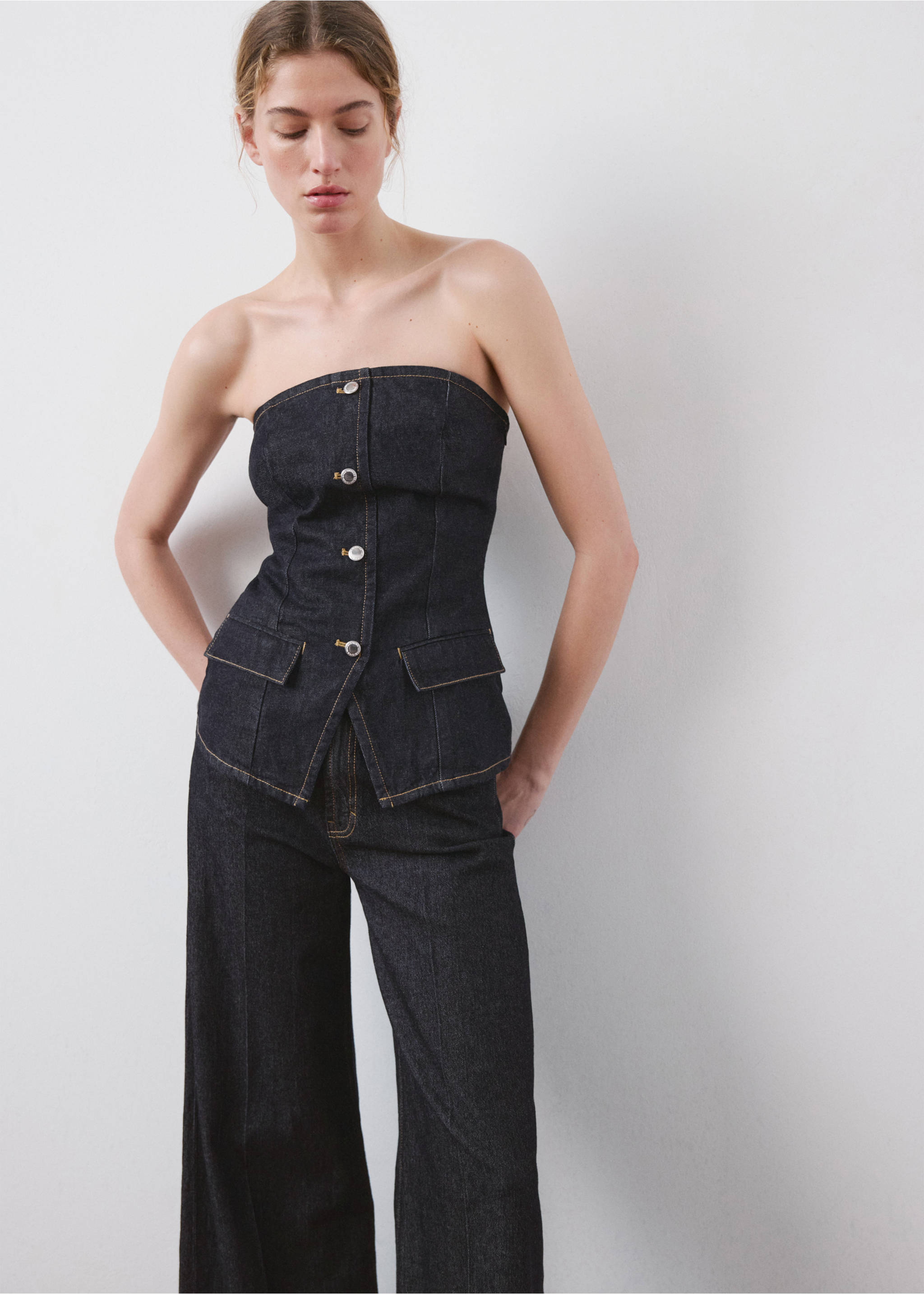 Strapless denim top - Medium plane, Open Blue. Ref: 27075825-00.