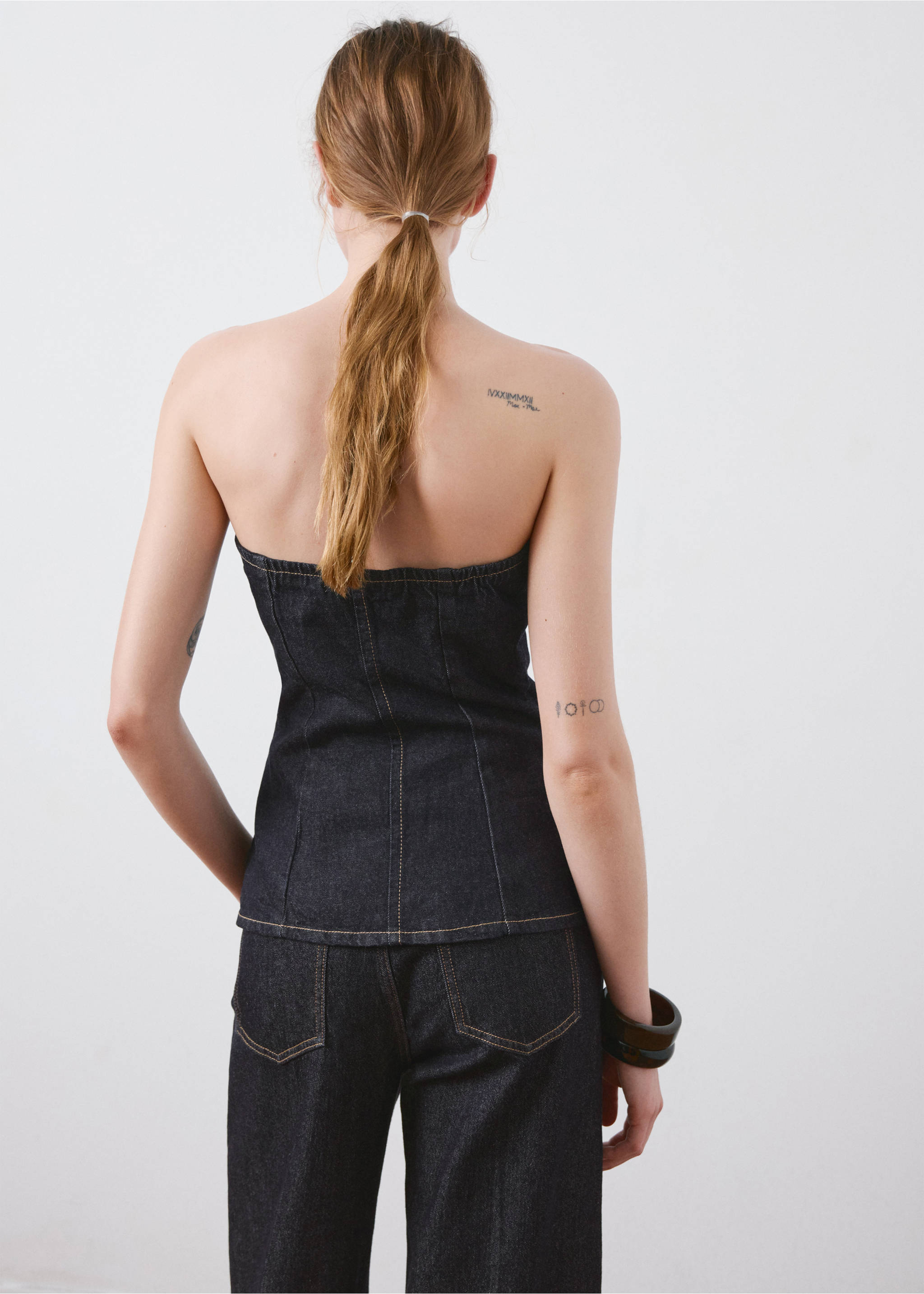 Strapless denim top - Reverse of the article, Open Blue. Ref: 27075825-00.