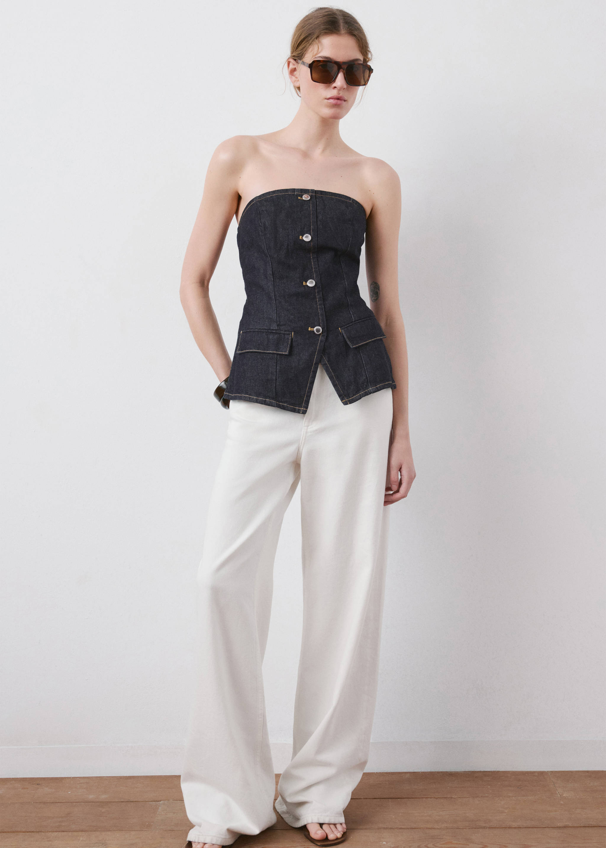 قمة الدنيم مكشوف الأكتاف - تفاصيل المنتج 2