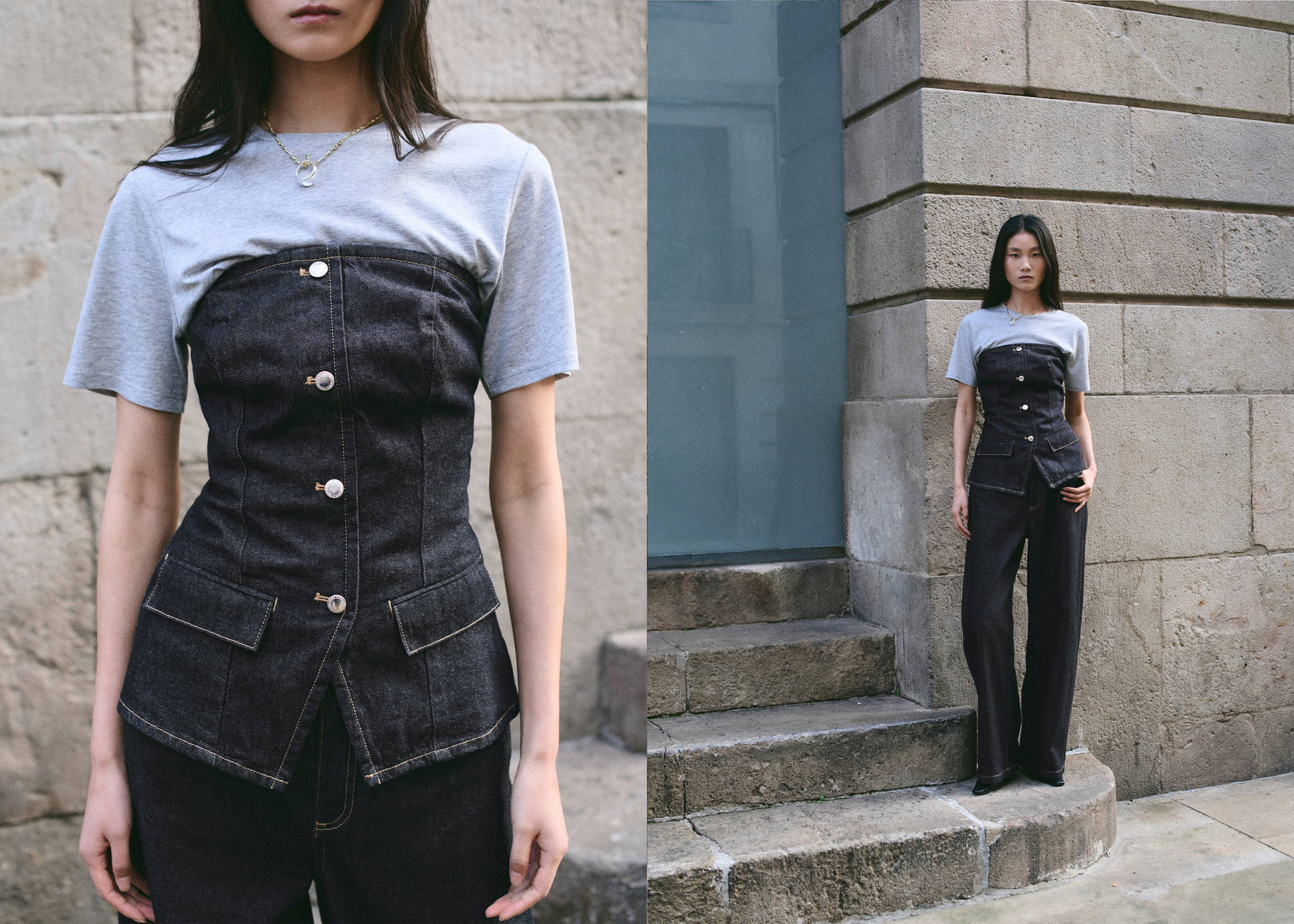 Strapless denim top - Panoramic plane