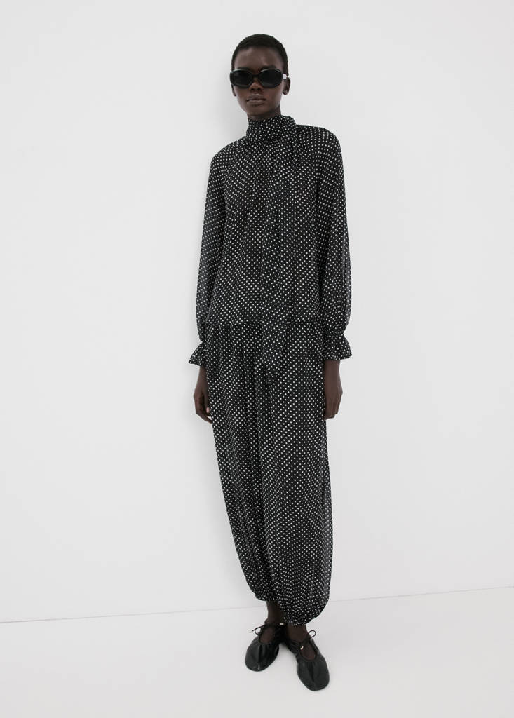 Polka dot high-neck blouse — Black