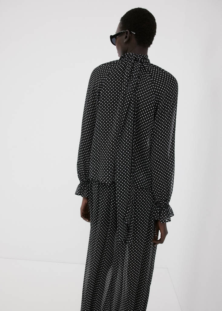 Polka dot high-neck blouse — Black
