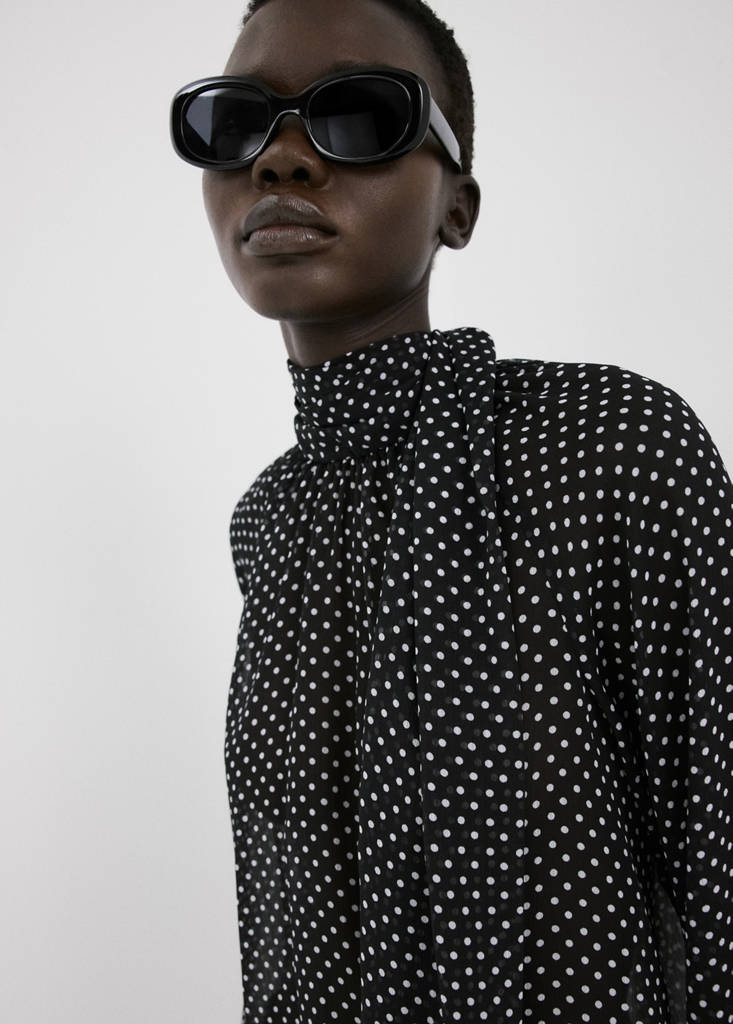 Polka dot high-neck blouse — Black