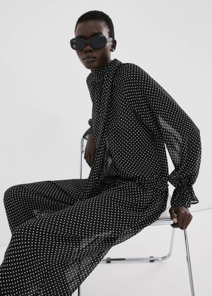 Polka dot high-neck blouse — Black