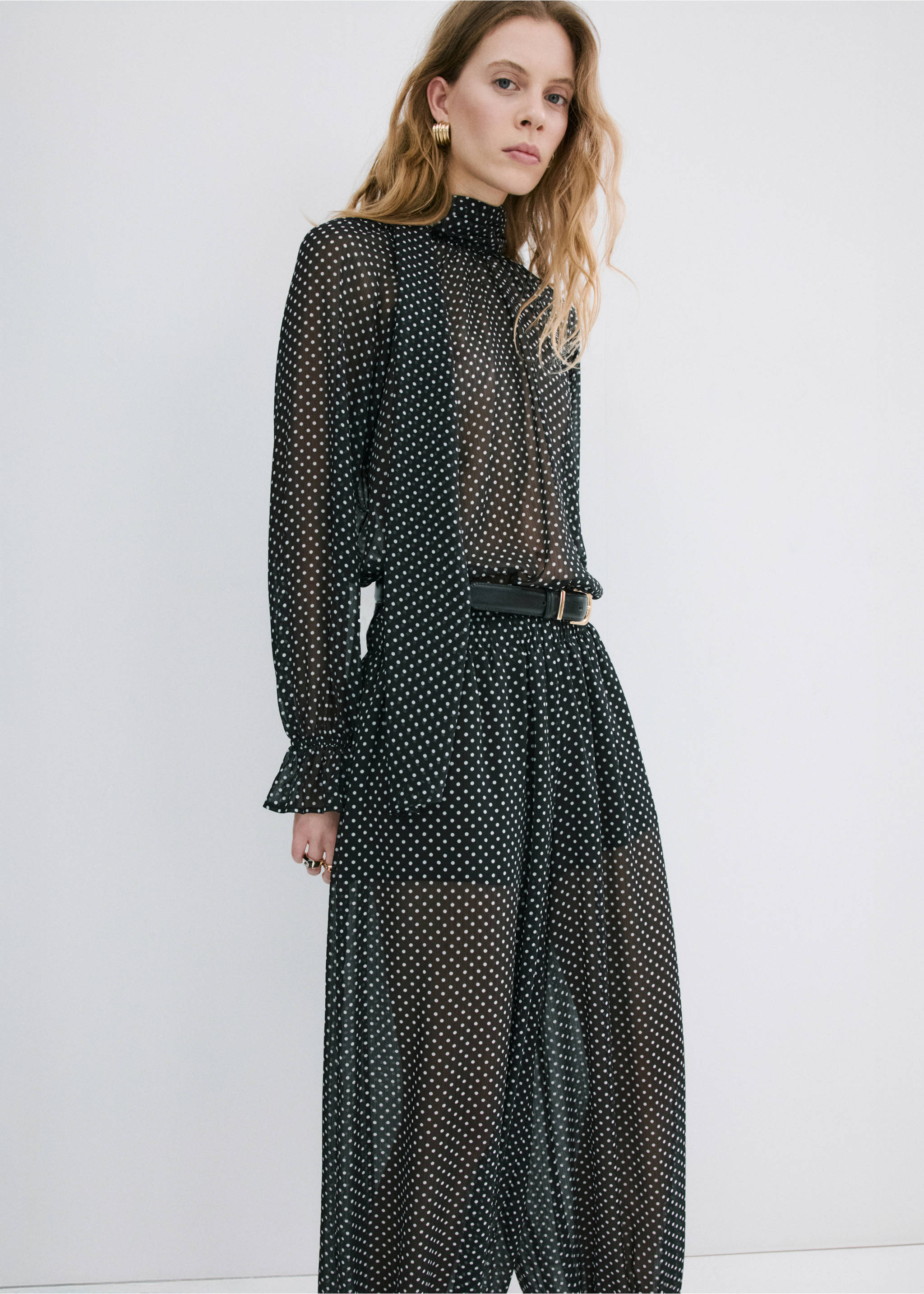 Polka dot high-neck blouse - Medium plane, Black. Ref: 27075827-01.