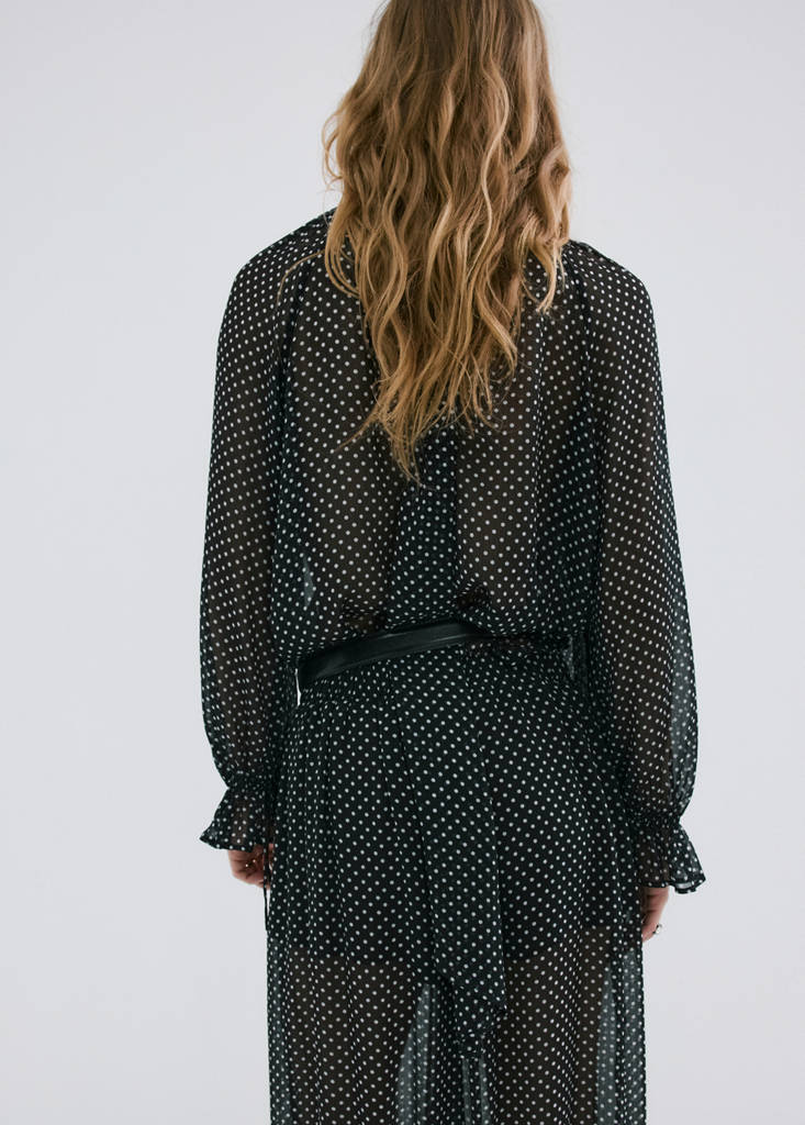 Polka dot high-neck blouse — Black