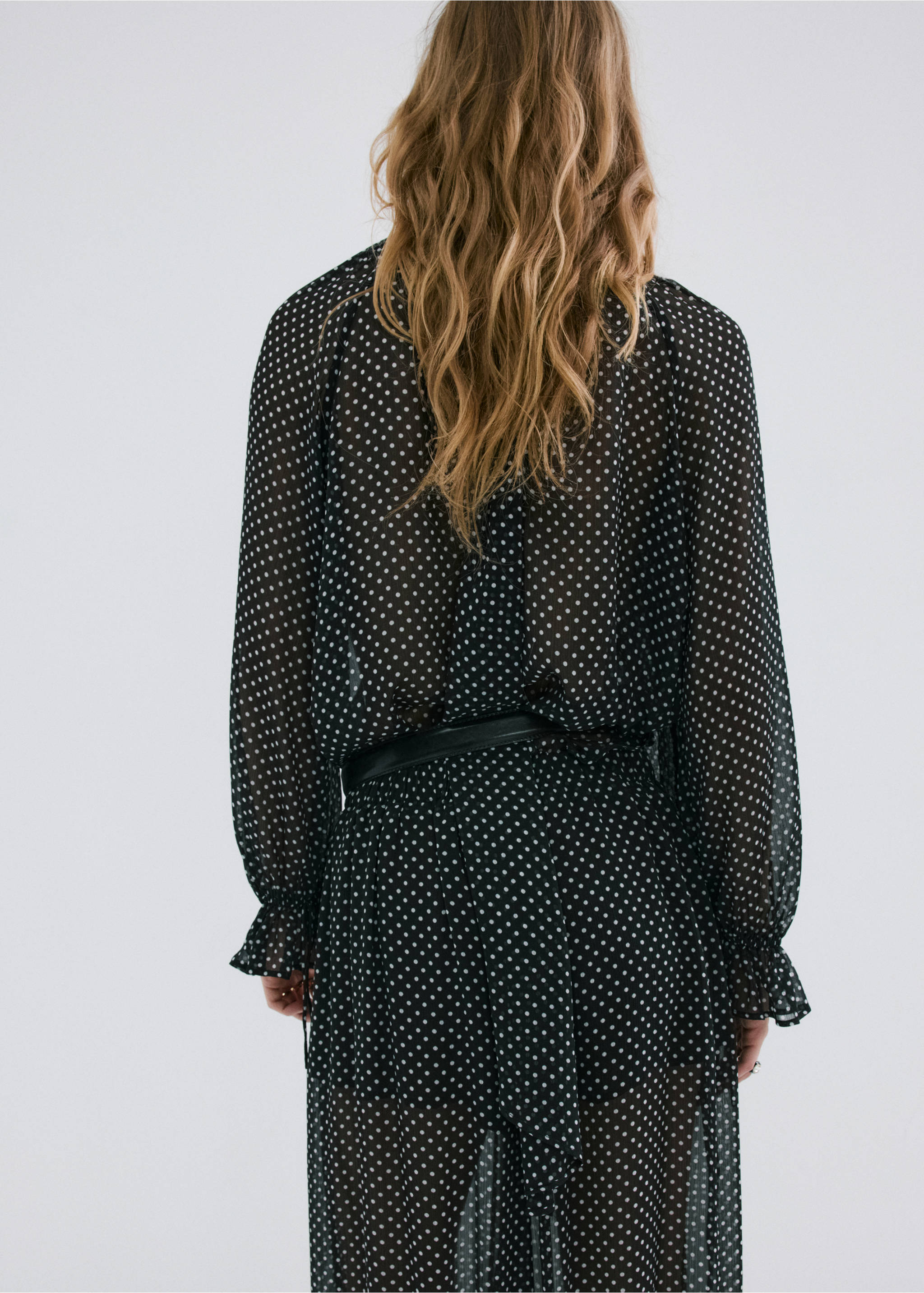 Polka dot high-neck blouse - Reverse of the article, Black. Ref: 27075827-01.