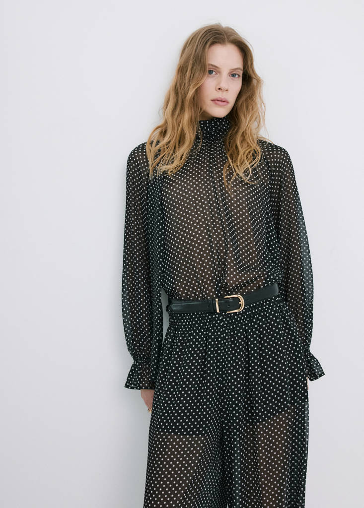 Polka dot high-neck blouse — Black