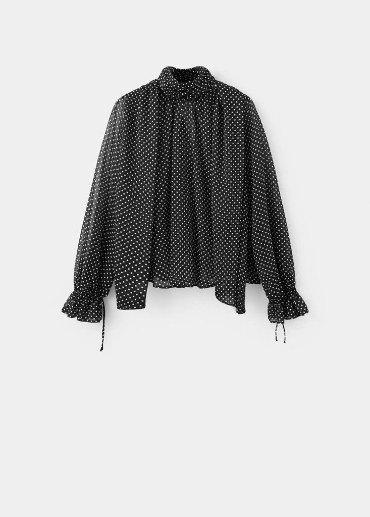 Polka dot high-neck blouse — Black
