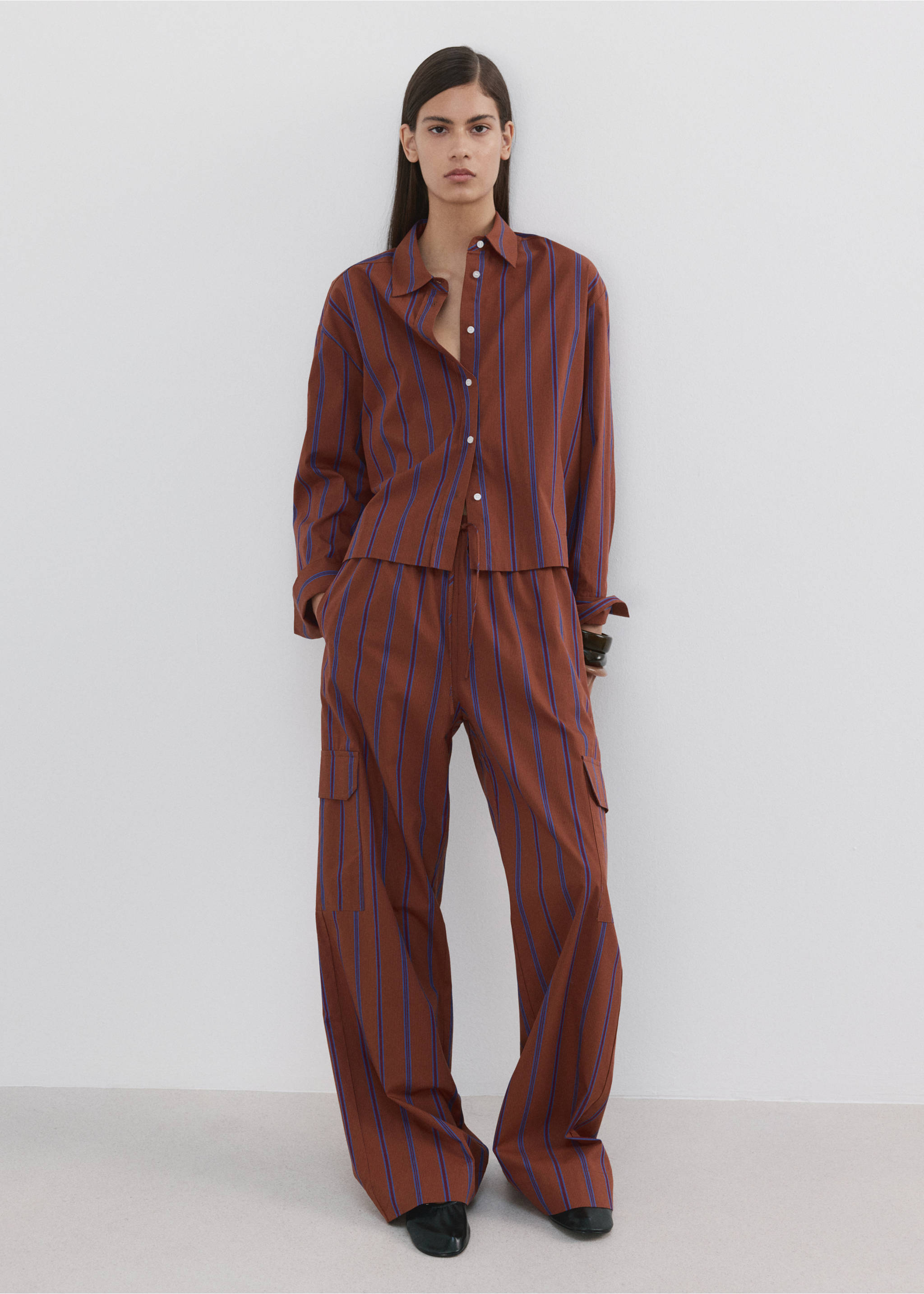 Camisa algodón rayas - Plano general, Rojo anaranjado. Ref: 27075828-00.