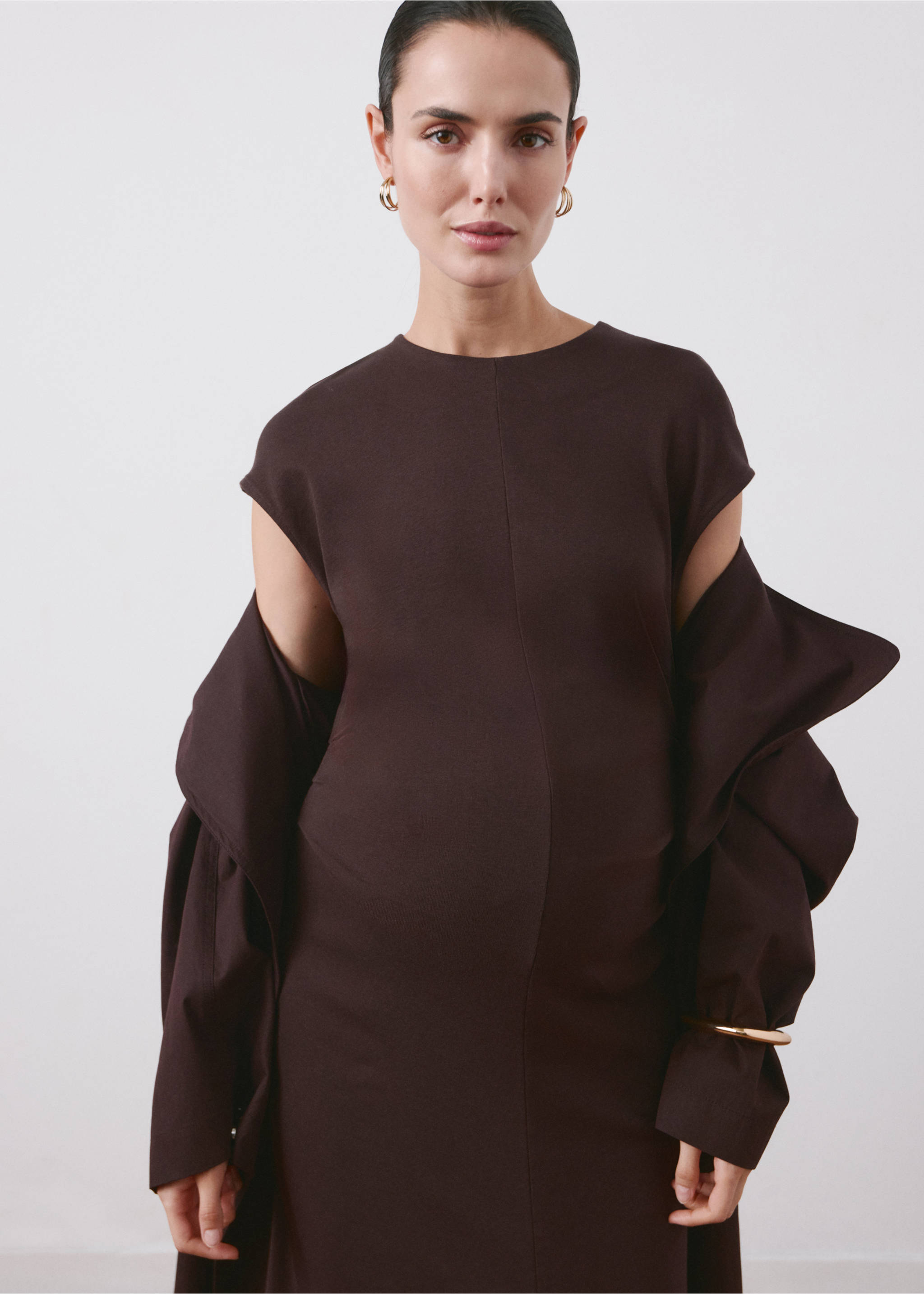 Robe de grossesse en coton - Plan moyen, Marron. Ref: 27075829-00.