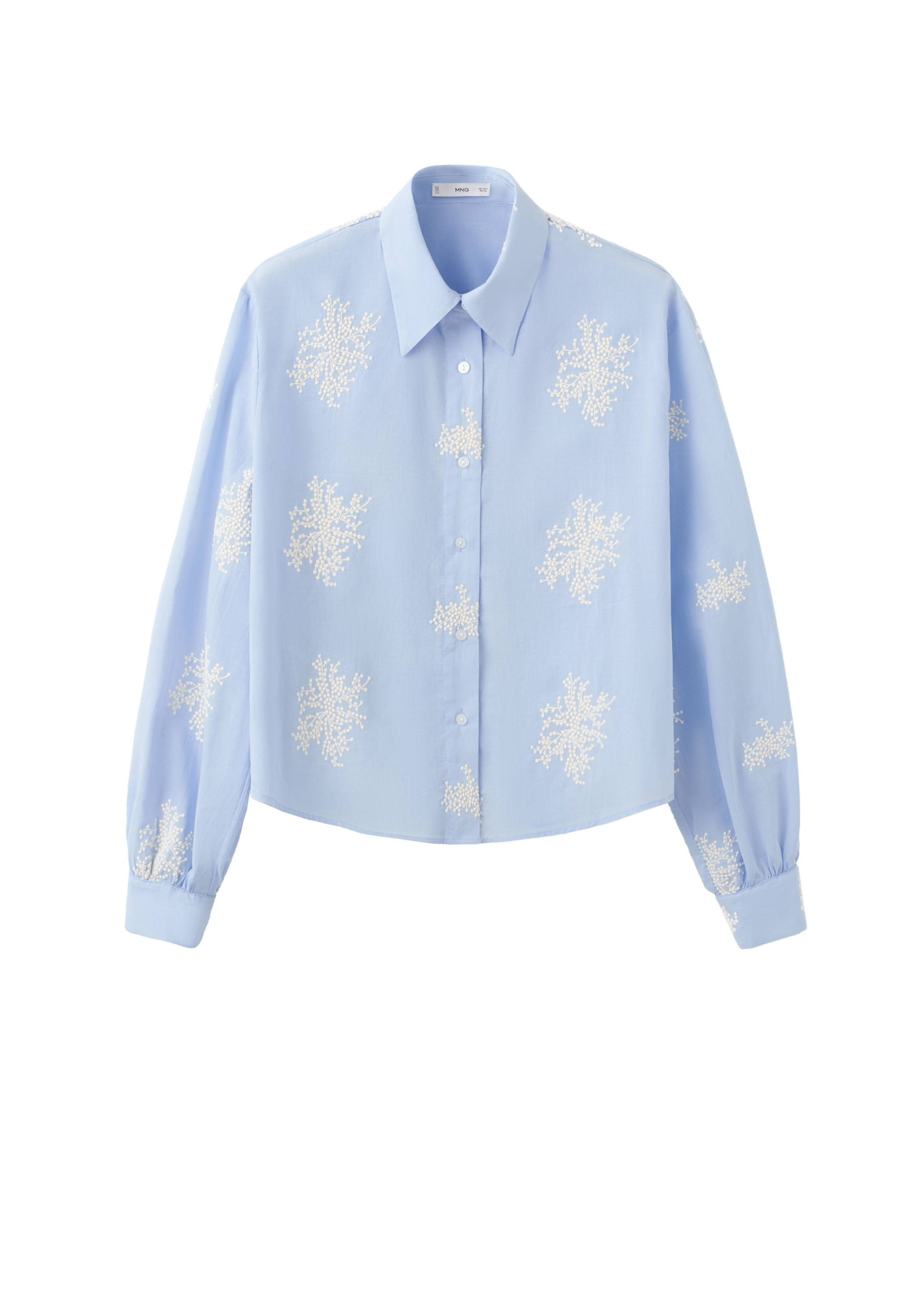 Floral embroidered shirt - Details of the article 7, Sky Blue. Ref: 27075831-00.