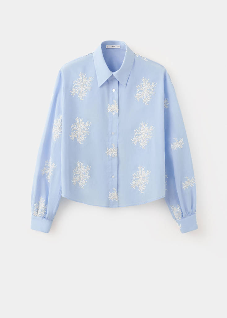 Floral embroidered shirt — Sky Blue