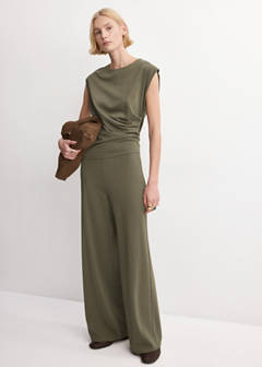 Straight-fit trousers with elastic waist — Khaki 2