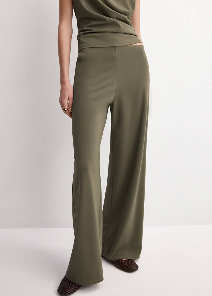 Straight-fit trousers with elastic waist — Khaki