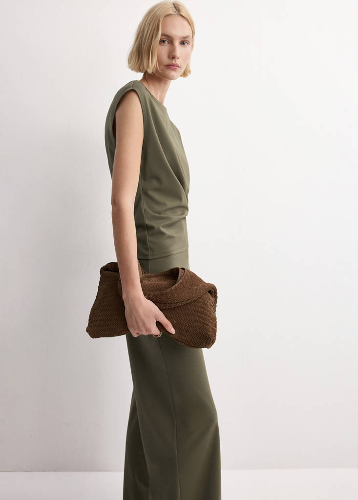 Straight-fit trousers with elastic waist — Khaki