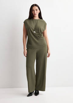 Straight-fit trousers with elastic waist — Khaki 5