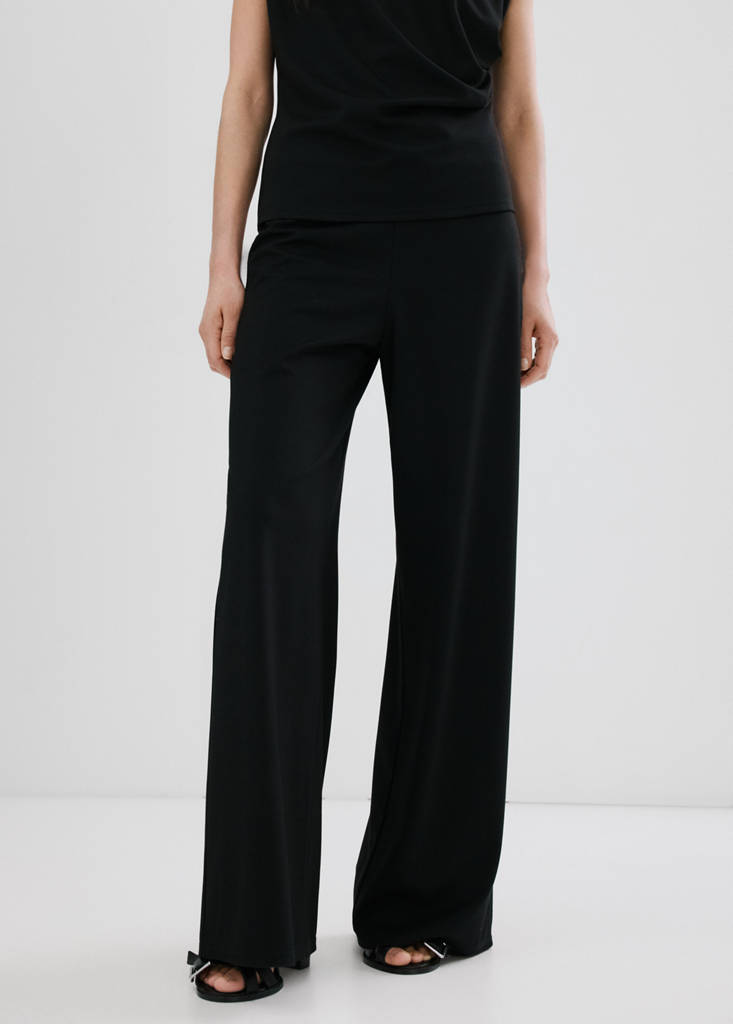 Straight-fit trousers with elastic waist — Black
