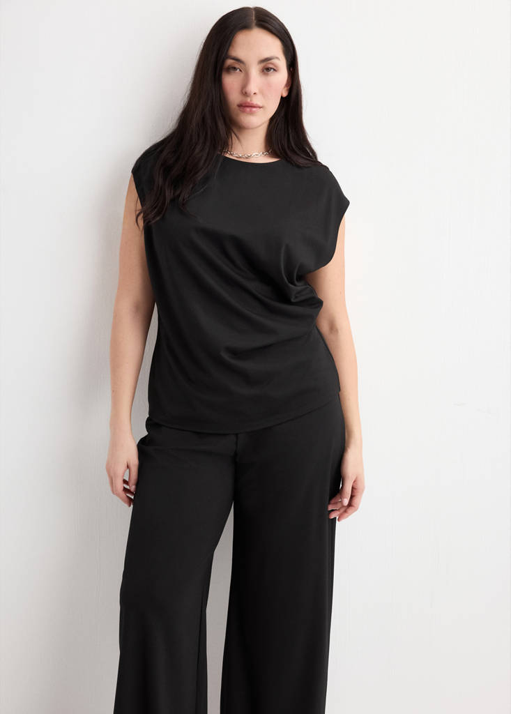 Straight-fit trousers with elastic waist — Black
