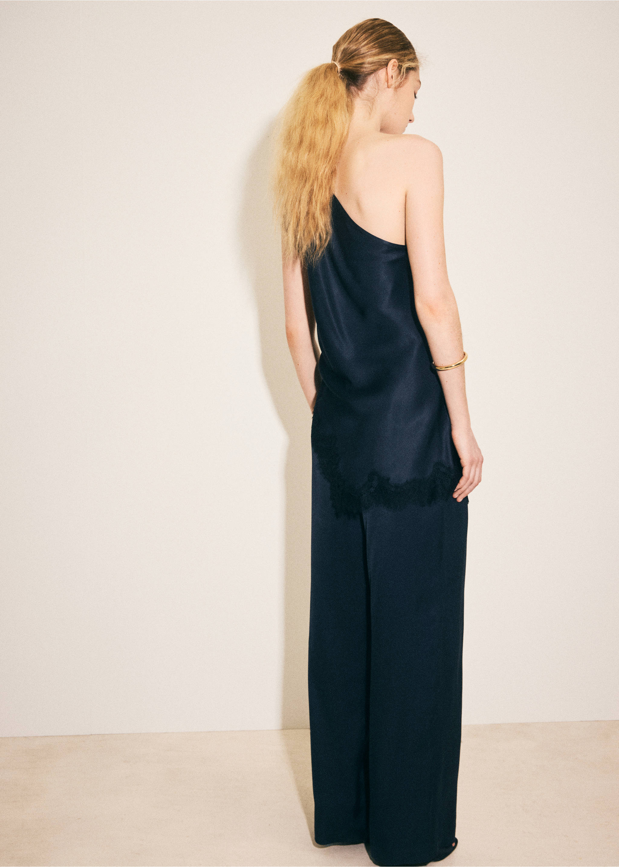 กางเกงซาตินขาตรง - ด้านหลังของสินค้า, สีฟ้า. Ref: 27075836-00.